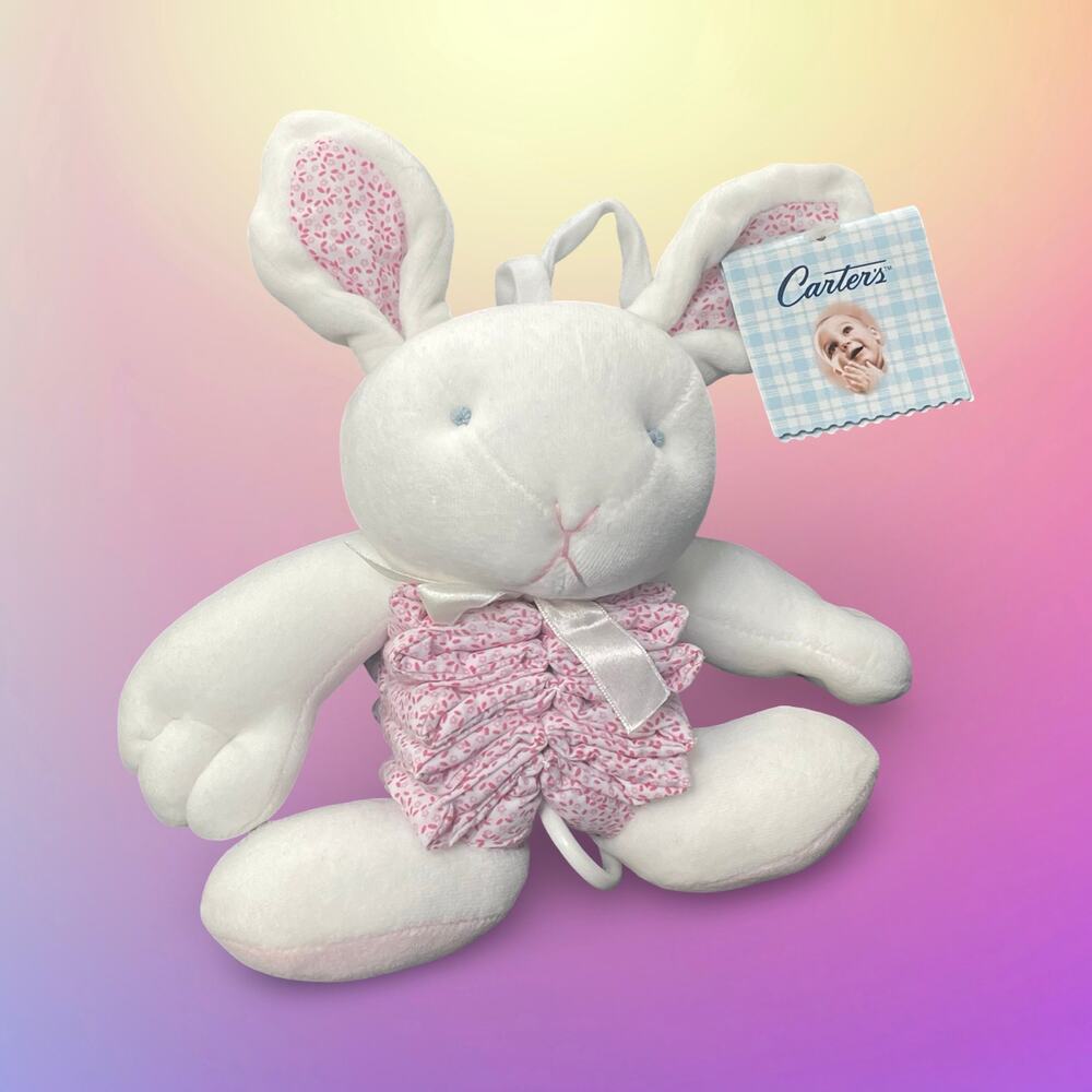 Carters Just One Year Bunny Rabbit Accordion Musical Pull Cream Pink Plush 11"